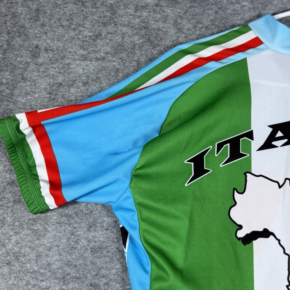 Italia Cycling Jersey Mens L Back Pockets Polyester Blue Italy Flag Print - Picture 13 of 16
